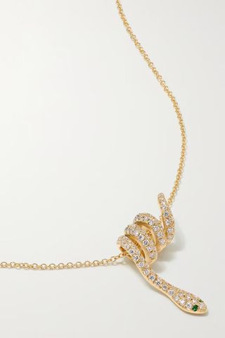 Ileana Makri + Curled Snake 18ct Gold, Diamand, Tsavorite Necklace