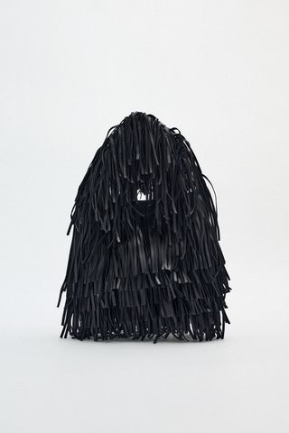 Zara + Fringed Leather Bucket Bag