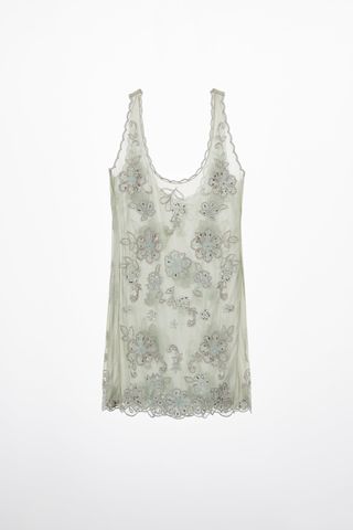 Zara + Dress With Floral Embroidery
