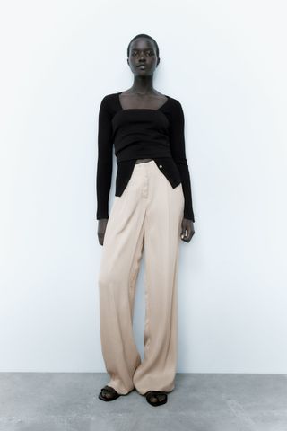Zara + Satin Full Length Trousers With Dart Details