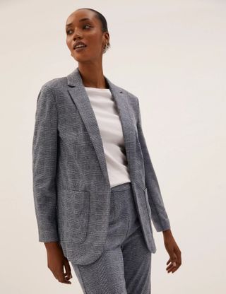 M&S Collection + Checked Jersey Patch Blazer