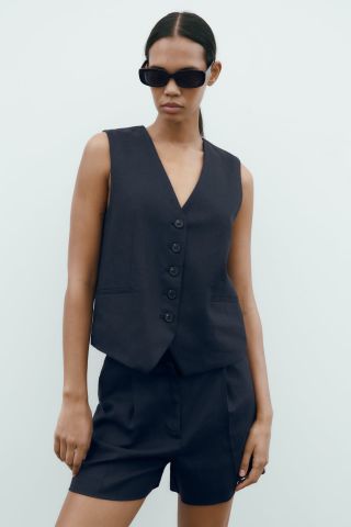 Zara + Tailored Linen Blend Waistcoat
