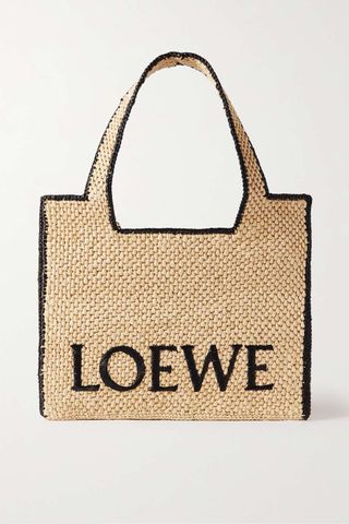 Loewe + + Paula's Ibiza Embroidered Two-tone Raffia Tote