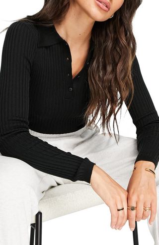 Topshop + Women's Rib Long Sleeve Polo