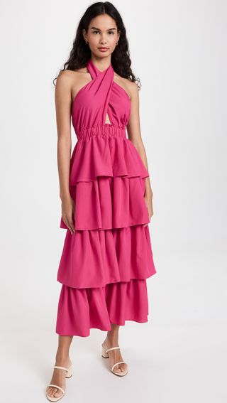 Endless Rose + Crossed Halter Neck Tiered Maxi Dress