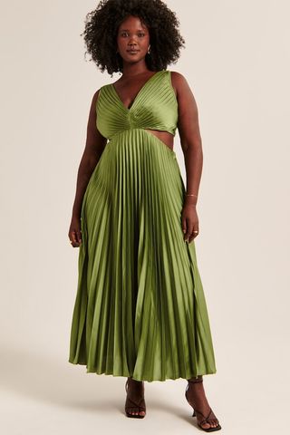 Abercrombie and Fitch + Satin Pleated Cutout Maxi Dress