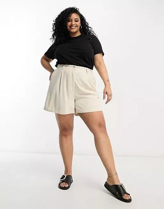 Asos Curve + Curve Dad Short With Linen in Stone