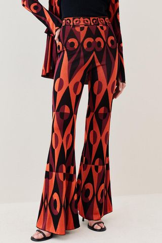 Karen Millen + Slinky Geo Jacquard Knit Trousers