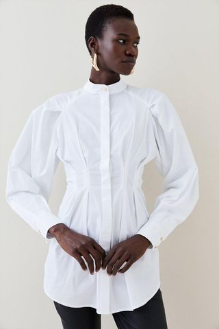 Karen Millen + Poplin Tuck Waist Detail Woven Shirt