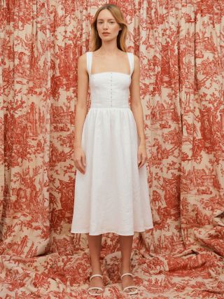 Reformation + Tagliatelle Linen Dress in White