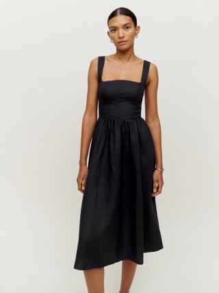 Reformation + Tagliatelle Linen Dress in Black