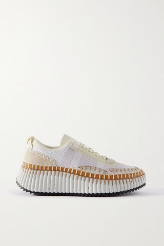 Chloé + Nama Embroidered Suede and Recycled Mesh Sneakers