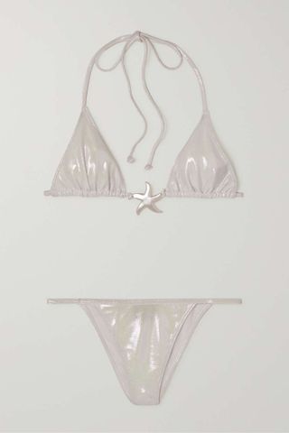 Leslie Amon + Star Embellished Iridescent Stretch Triangle Bikini