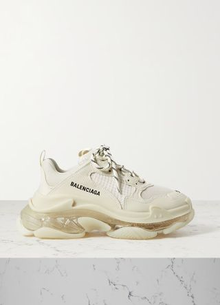 Balenciaga + Triple S Clear Sole Logo-Embroidered Faux Leather and Mesh Sneakers