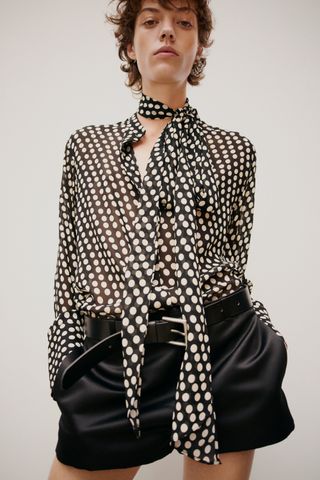 Zara + Dotted Bow Blouse