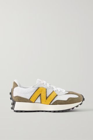 New Balance + 327 Suede-Trimmed Perforated Leather Sneakers