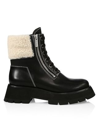 3.1 Phillip Lim + Kate Zip Lug-Sole Shearling-Trimmed Leather Combat Boots