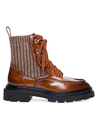 Santoni + Hilary Leather Lug-Sole Lace-Up Boots