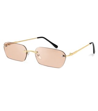 Feisedy + Retro Small Narrow Rimless Sunglasses