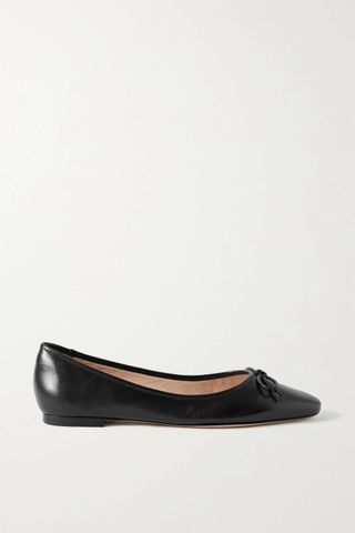 Porte & Paire + Bow-Embellished Leather Ballet Flats