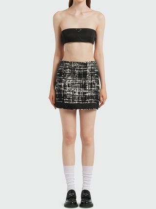 Bergdorf Goodman + Tweed-Print Mini Skirt with Re-Nylon Trim