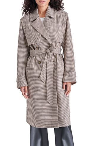 Steve Madden + Belted Houndstooth Check Trench Coat