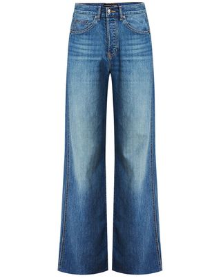 Veronica Beard + Taylor Frayed High-Rise Wide-Leg Jeans
