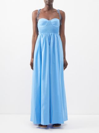 Staud + Blue Landrey Shirred Cotton-Blend Maxi Dress