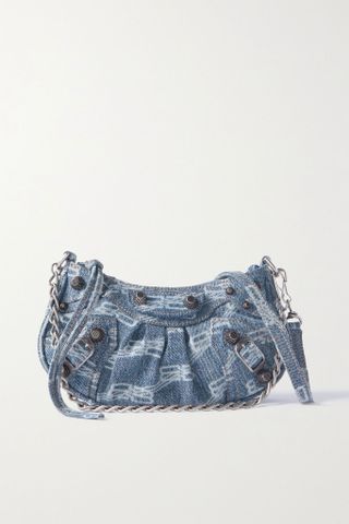 Balenciaga + Le Cagole Mini Studded Printed Denim Shoulder Bag