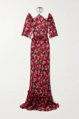Bode + Jamberry Landis Cold-Shoulder Ruffled Printed Crepon Maxi Dress