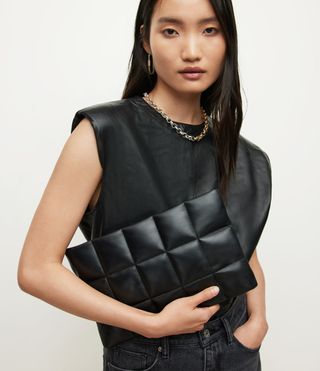 AllSaints + Bettina Leather Quilted Clutch Bag