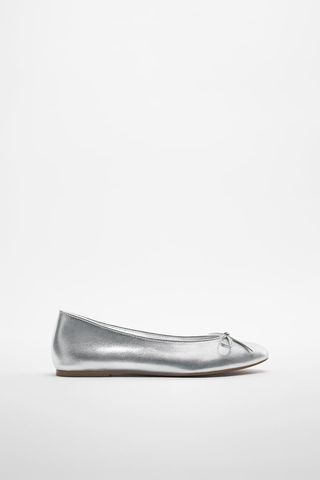 Zara + Bow Trim Leather Ballet Flats