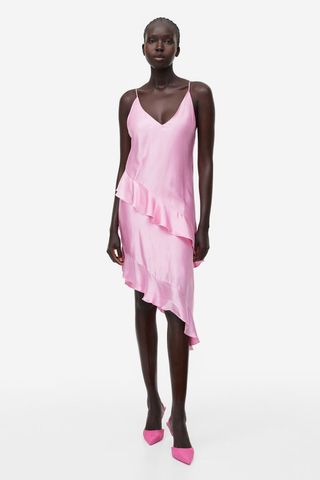 H&M + Flounced Satin Slip Dress