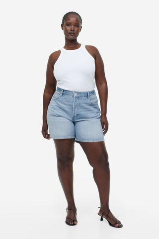 H&M + Curvy Fit Bermuda High Denim Shorts