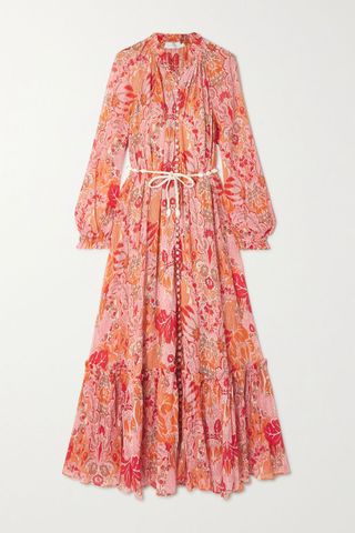 Zimmermann + + Net Sustain Pattie Belted Floral-Print Cotton and Silk-Blend Crepon Maxi Dress