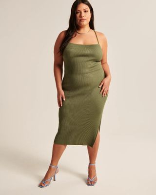 Abercrombie & Fitch + Lace-Up Ribbed Midi Dress