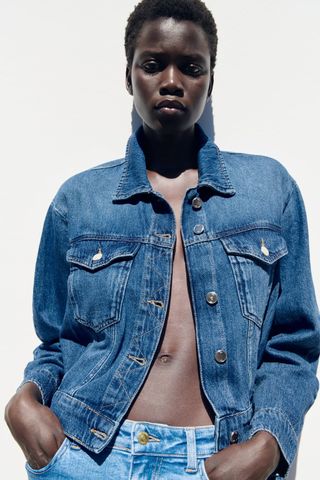 Zara + Cropped Denim Jacket
