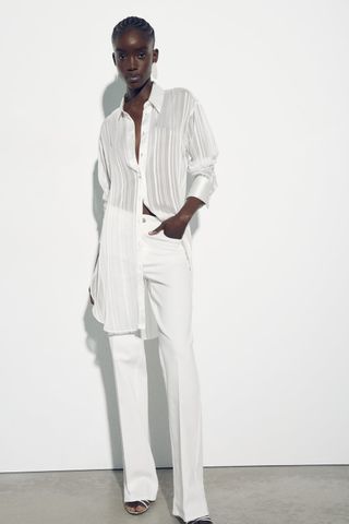 Zara + Semi-Sheer Oversized Blouse