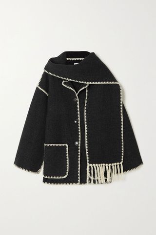 Totême + Draped Fringed Scarf Wool-Blend Jacket