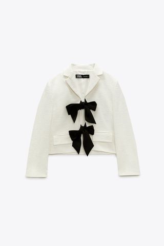 Zara + Contrast Bow Cropped Blazer