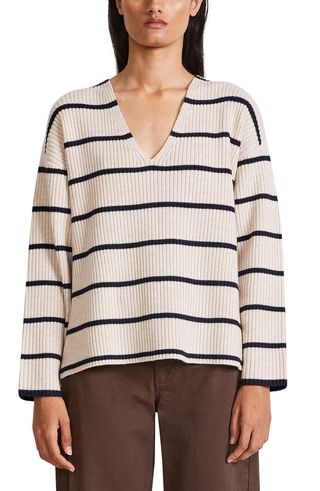 Apiece Apart + Maru Stripe V-Neck Merino Wool Sweater