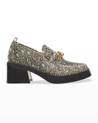 Chelsea Paris + Claude Snake-Embossed Chain Heeled Loafers