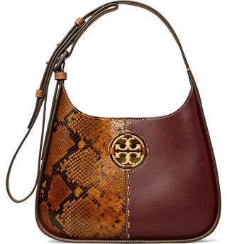 Tory Burch + Small Snakeskin Print Leather Shoulder Bag