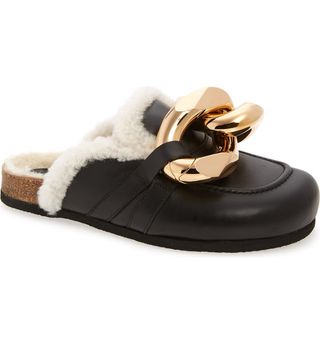 Jw Anderson + Chain Link Genuine Shearling Loafer Mule