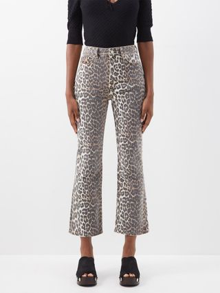 Ganni + Betzy Leopard-Print Flared-Leg Cropped Jeans