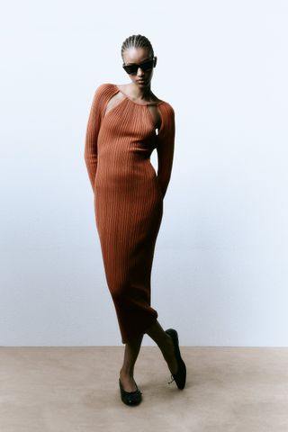 Zara + Knit-Dress With Cut-Out Shoulders