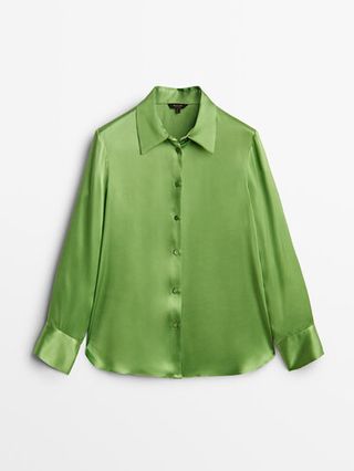 Massimo Dutti + Loose-Fitting Green Shirt