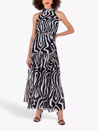 Ro&Zo + Zebra Print Halterneck Maxi Dress