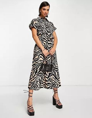 Mango + Midi Button Front Dress in Zebra Print
