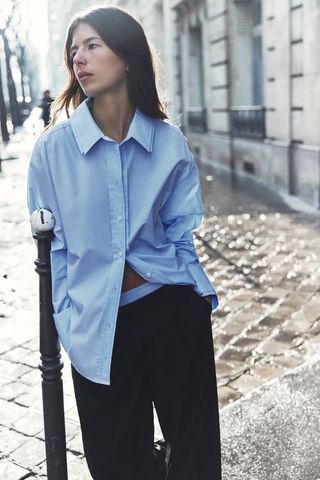Zara + Pleated Poplin Shirt
